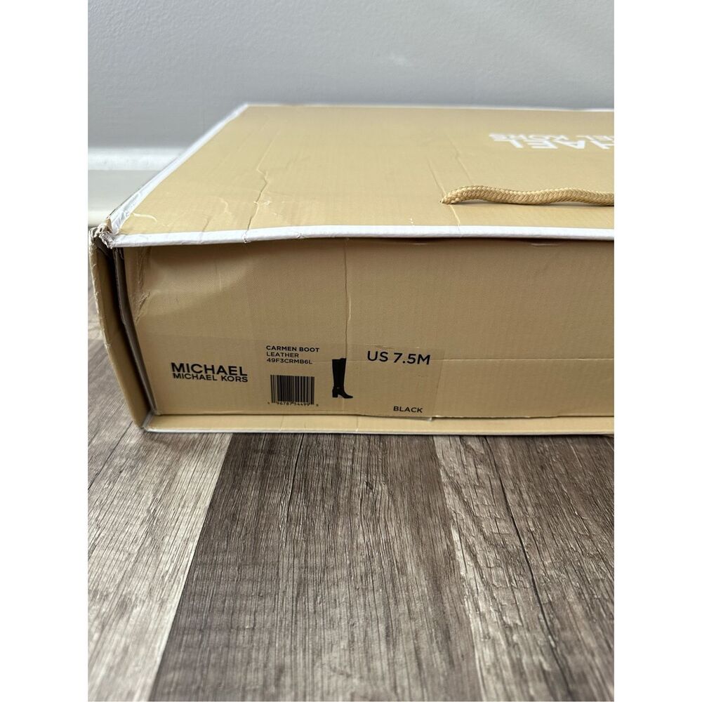 Michael Kors Side Zip Logo Buckle Carmen Leather Tall Riding Boots Black Sz 7.5M - Picture 12 of 12